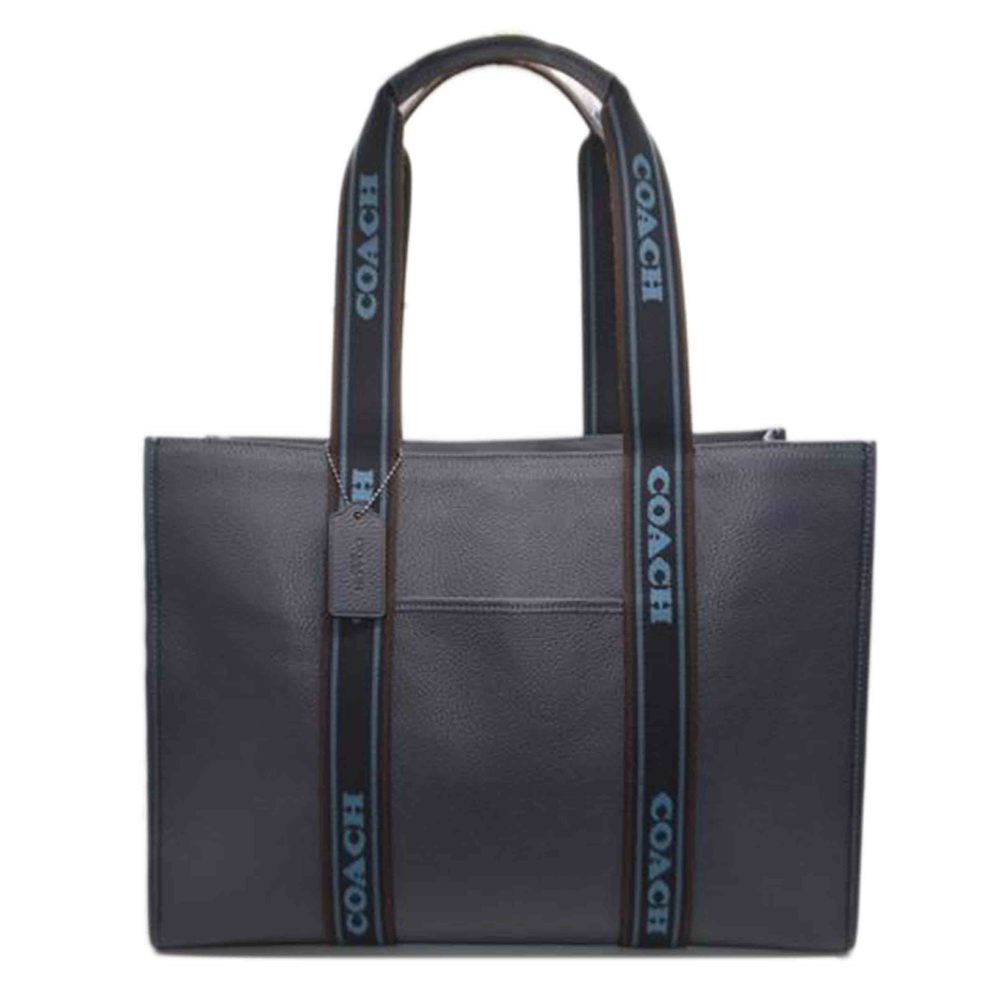 Coach Navy Leather Tote with Blue Logo Straps